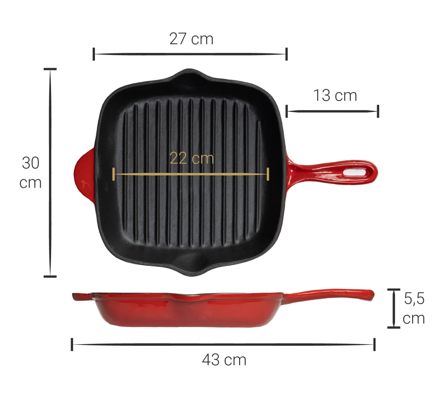 Blackwell Grillpan - Gietijzer - Rood - 27 X 27 Cm - Zonder Anti-aanbaklaag 4 Blackwell Grillpan - Gietijzer - Rood - 27 X 27 Cm - Zonder Anti-aanbaklaag - Afbeelding 4