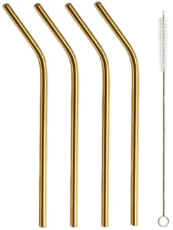 Sareva Herbruikbare Rietjes - Met Borstel - Goud - Gebogen - 4 Stuks 9 Sareva Herbruikbare Rietjes - Met Borstel - Goud - Gebogen - 4 Stuks -Le Creuset Winkel Sareva Rietjes gebogen goud 1